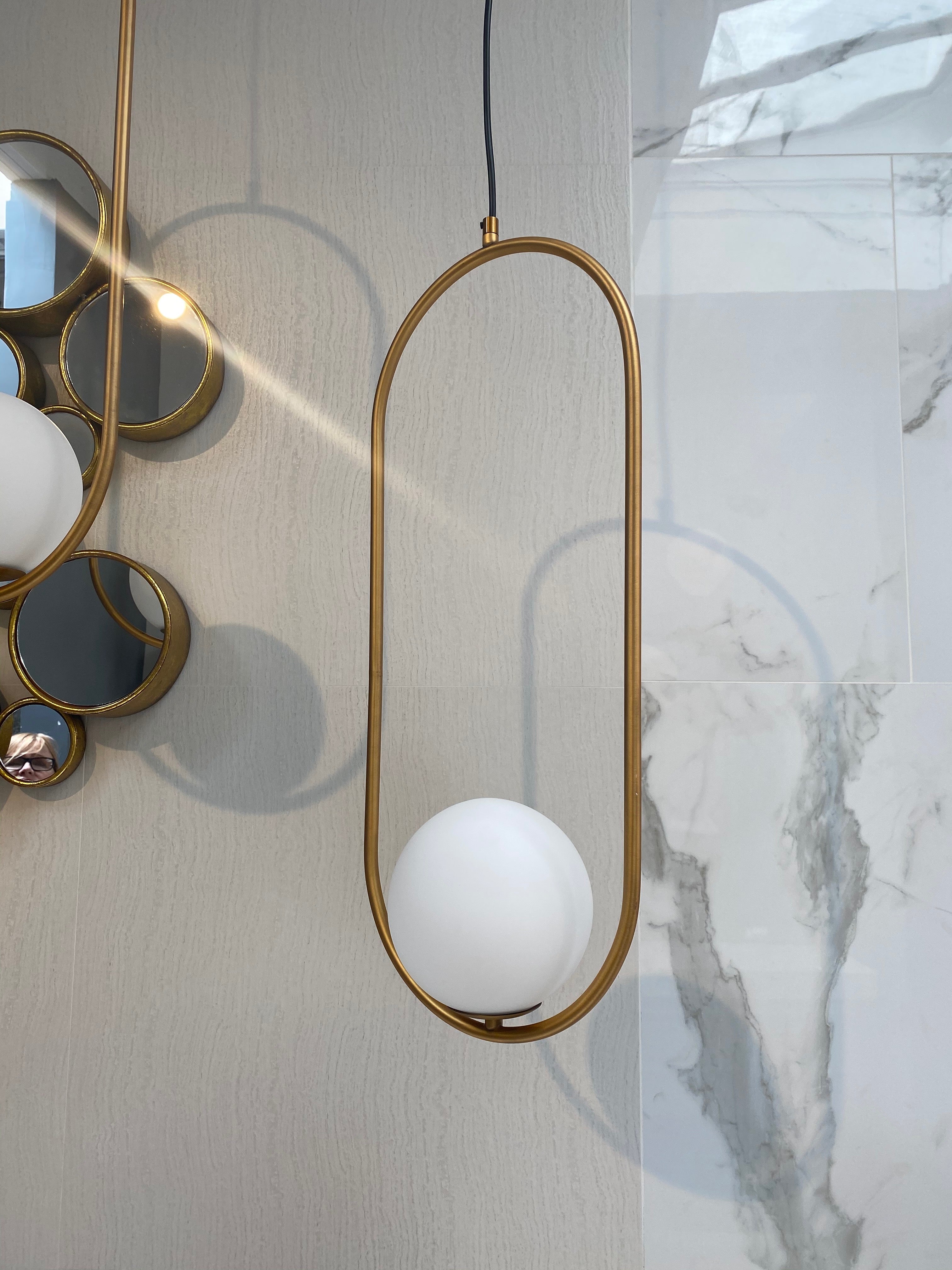 Mid-Century Pipe and Globe Balancing Ball Pendant - Maison Bertet Online