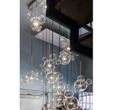 Sculptural brass glass Stems and Balls Chandelier LED Light