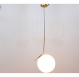 Brass white glass stem pendant light with ball 