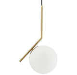 Brass white glass stem pendant light with ball 